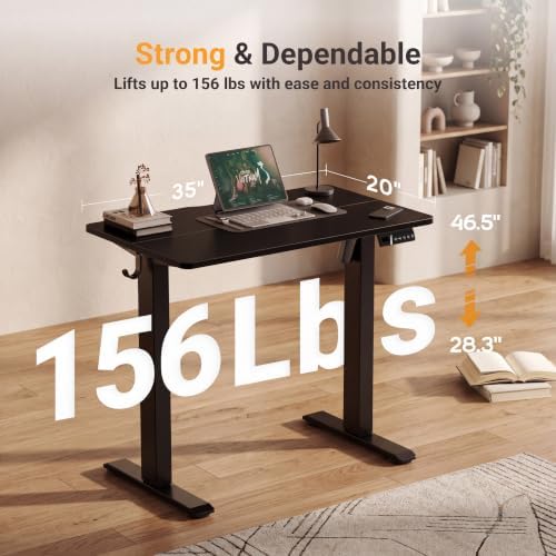 Claiks Electric Standing Desk 35x20 Inch Adjustable Desk, Black - Image 3