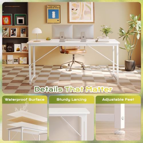 PRAISUN 70 Inch Computer Desk, Office Desk, Spacious Desktop, White - Image 6