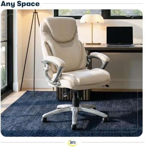 Serta Bryce Executive Office Chair - Ergonomic Computer DeskChair with Lumbar Technology - Adjustable Height - Memory Foam Body Pillows - 360° Swivel Rolling Base - Bonded Leather - Cream - Image 2