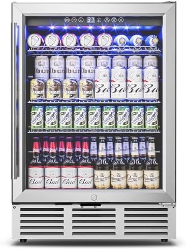 Feelfunn 24 Inch Beverage Refrigerator Under Counter,180 Cans,Silver by Feelfunn