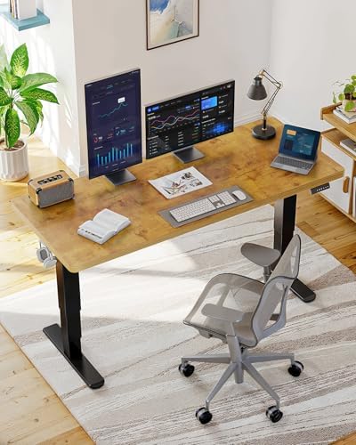HUANUO 71x35 Inch 3-Stage Legs Electric Standing Desk,Large Height Adjustable Office Desk with Brushless Motor,Stand Up Desk with 4 Memory Presets & 2 Hooks,Computer Desk for Home Office,Vintage Brown - Image 2