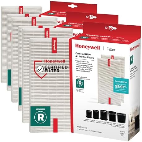 Honeywell HEPA Air Purifier Filter R, 6-Pack for HPA 100/200/300 and 5000 Series - Airborne Allergen Air Filter Targets Wildfire/Smoke, Pollen, Pet Dander, and Dust by HoneywellPluggedIn