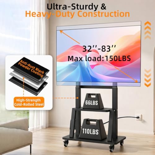 Rolling TV Stand with Power Outlet for 32 to 65 70 75 83 inch TV - Image 3