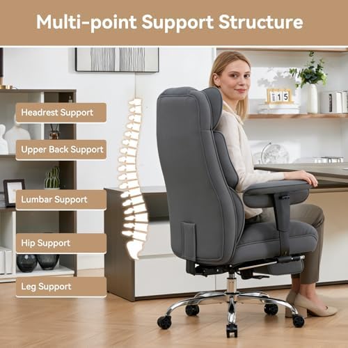 Efomao Executive Office Chair, Bluegrey Fabric Big and Tall Desk Chair - Image 5