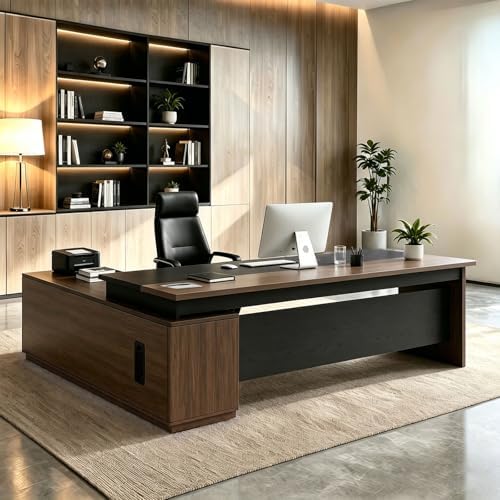 L Shaped Executive Desk with Drawers, Large Wood Workstation, Modern Executive Office Furniture for Home Office and Business Workspace, Multiple Sizes & Colors by Unknown