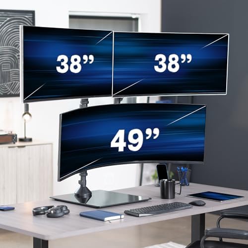VIVO Pneumatic Arm Triple Ultrawide Monitor Desk Stand for Up to 49 inch Screens with Tempered Glass Base, Holds 3 Ultra Wides Up to 33 lbs Each, Black, STAND-V300FG - Image 2