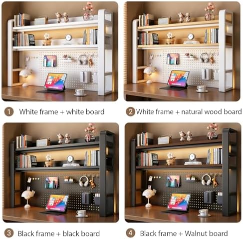 Desk Shelf - Includes a Pegboard and a Free 31-Piece Storage Accessory Set, Desk Hutch, Adjustable Hutch for Home Office Dorm (4-Tier Black Frame + Walnut Board 45.3×9.8×48.5") - Image 3