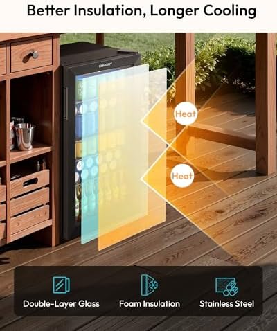EUHOMY 130 Can Mini Fridge, Beverage Refrigerator with Glass Door, Black - Image 5