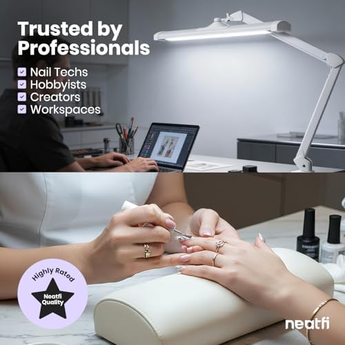 Neatfi 3,500 Lumens LED Desk Lamp – 45W Dimmable Task Light | Adjustable Color Temperature | 3 Light Modes | 540 SMD LEDs | Reading, Craft, Workbench & Office (White-2, 26-Inch Wide Shade) - Image 5