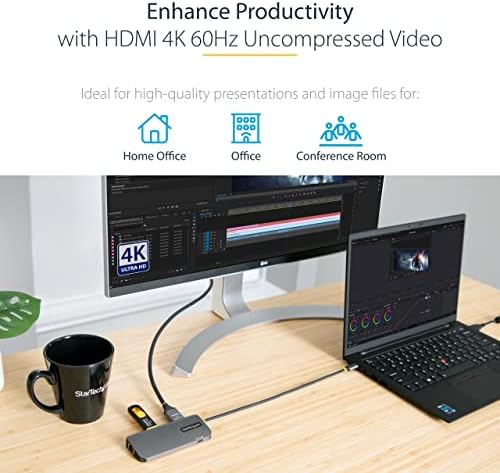 StarTech 6-in-1 USB-C Hub, 4K HDMI HDR10, 3X USB-A 5Gbps, GbE, 100W - Image 4
