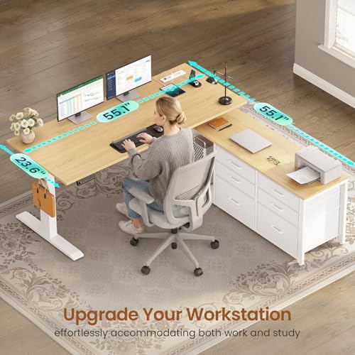 SEDETA L Shaped Electric Standing Desk with 6 Fabric Drawers, Storage - Image 5