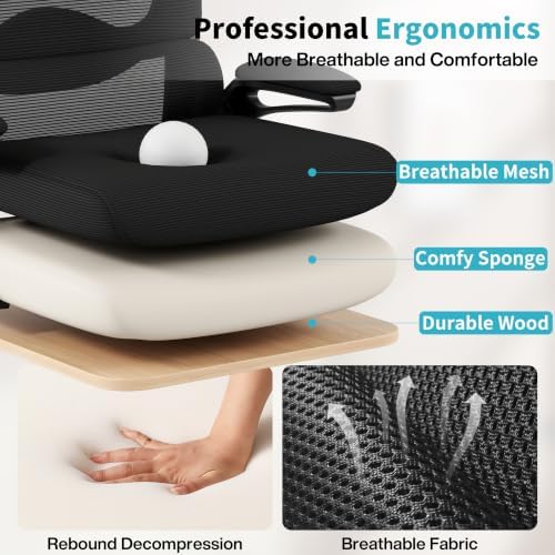 Ergonomic Office Chair,Mesh Office Chair with Lumbar Support,High Back Desk Chair with Flip-up Arms,400 lbs Big and Tall Computer Chair with Headrest,Comfy Desk Chairs - Image 6