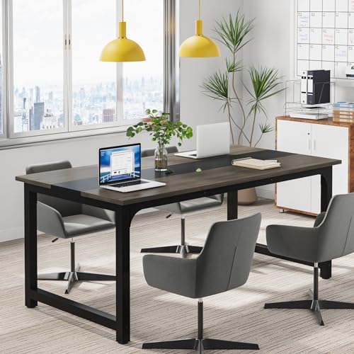 Tribesigns Modern Computer Desk, 63 x 31.5 inch Large Office Desk Computer Table Study Writing Desk Workstation for Home Office, Grey/Black - Image 5