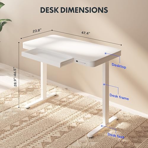FLEXISPOT Comhar 48" Electric Standing Desk with Drawers, USB Charging Ports, Quick Assembly, Height Adjustable Sit Stand Computer Desk with Child Lock for Modern Minimalist Home Office, White - Image 3