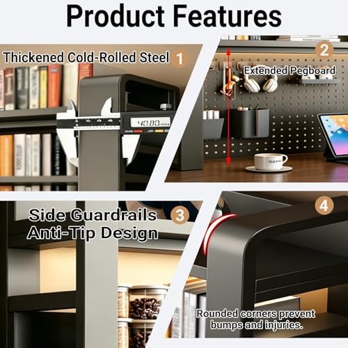2/3/4 Tier Desk Hutch, Freestanding Desktop Bookshelf, Metal Desk Shelf with Pegboard, Desk Shelves for Top, for Dorm Office and Home(Black+Black Walnut,21 * 9 * 25in) - Image 4