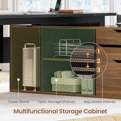 SEDETA 71" L Shaped Executive Desk with File Cabinet & Power Outlet - Image 6