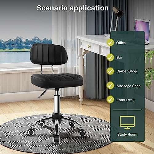 BFTOU Black Square Swivel Stool with Wheel for Work SPA Shop Massage Height-Adjustable and Cost-Effective Rolling Stool Chair with Back - Image 3