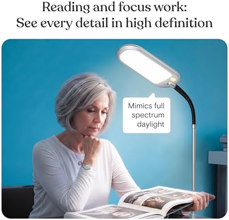 Brightech Litespan Slim LED Floor Reading Lamp with Adjustable Gooseneck for Living Rooms & Offices, Dimmable Standing Lamp for Bedroom - Silver - Image 2