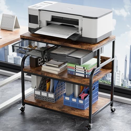 EasyCom 32.3"×18.9" XL Printer Stand with Double Drawers & Wheels by EasyCom