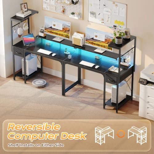 PRAISUN 39.4 Inch Gaming Desk with LED Lights & Power Outlets - Image 4