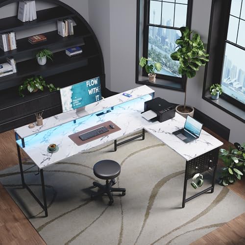 Pamray 64 Inch L Shaped Gaming Desk with Monitor Stand and Power Outlets - Image 2