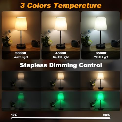 Ascher Bedside Table Lamp Set of 2, RGB Color Changing, 3 Color Temperatures, Dimmable Nightstand Lamp with USB C+A Ports, Touch Desk Lamp for Bedroom Living Room, H15.6in, Flaxen Shade - Image 2