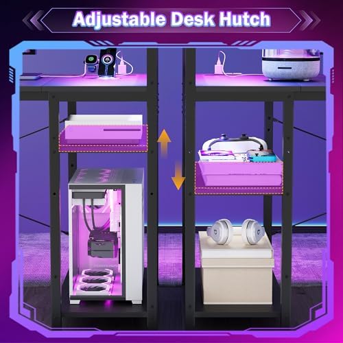 55in Gaming Computer Desk with Drawers & Storage Shelf & Iron Hook, Black - Image 6