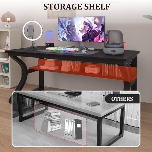 Wood Computer Desk Table for Office Gaming Pc (Carbon Fiber - Black, 47") - Image 4
