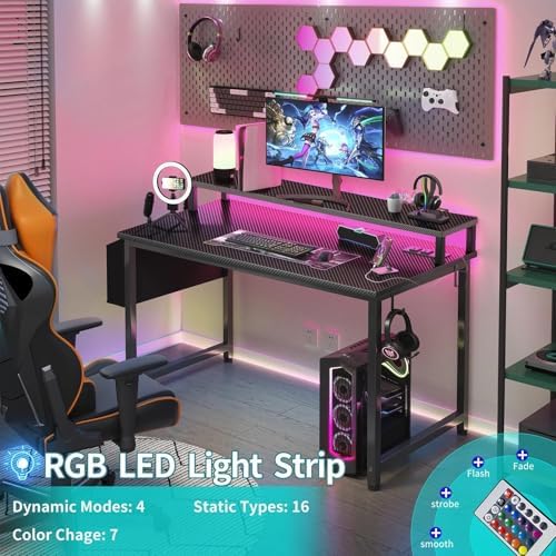 Lufeiya Gaming Desk with Power Outlets and LED Lights, 40 Inch Gamer Desk Table with Charging Station, Home Office Computer Desks with Monitor, Black - Image 4