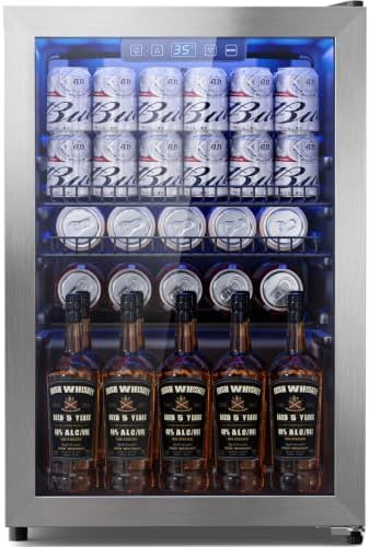 Tehanld 2.5 Cu.Ft Beverage Fridge, Glass Door Mini Fridge, Silver, 96 Can by Tehanld