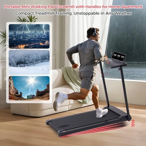 KASSADIN Portable Treadmills for Home Small, Walking Pad with Handle Bar, 3.5HP Electric Mini Treadmills for Home Exercising, Walking Pad Treadmill with Handles and Incline, 0.6-10MPH, 400LBS - Image 3