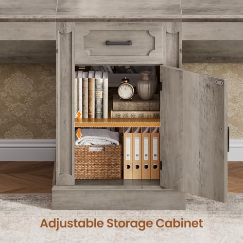 SEDETA Farmhouse 110.3" Two Person Desk with 7 Drawers, Long Computer Desk with Storage Cabinet, 2 Person Desk with Power Outlets for Home Office, Gray - Image 5