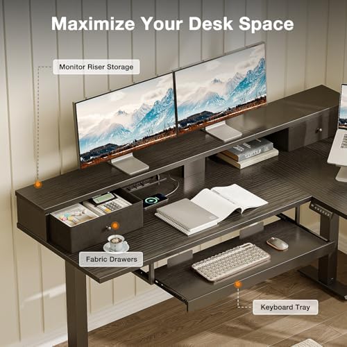 Casaottima 59" L Shaped Electric Standing Desk with Drawers, Black - Image 4