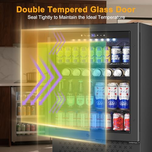FoMup Beverage Refrigerator 24 Inch 200 Can Drink Fridge with Glass Door, Under Counter/Freestanding Beverage Cooler with Temperature Control, Reversible Door, Quick Cooling for Beer Soda Wine, Black - Image 6