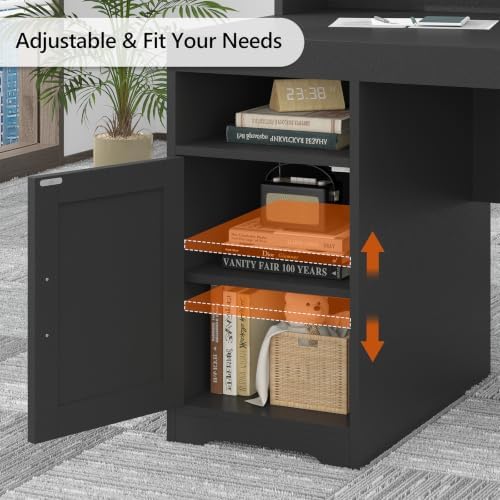65" Farmhouse Computer Desk with Drawers and Printer Stand for Home Office - Image 6