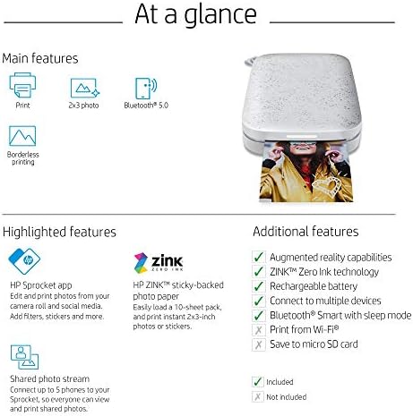 HP Sprocket Portable Photo Printer (2nd Edition) Instantly Print 2x3 Sticky-Backed Photos from Your Phone [Luna Pearl] [1AS85A] (Renewed) - Image 7