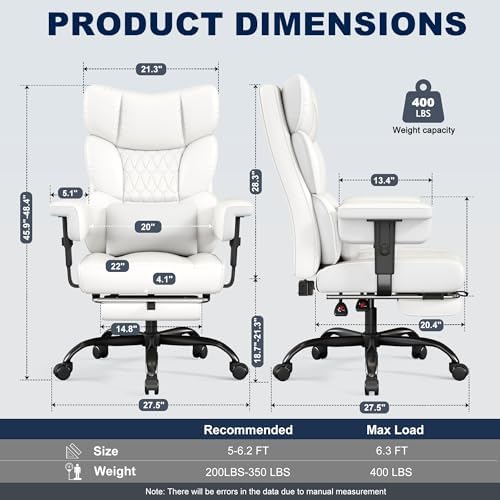 Misolant Big and Tall Office Chair with Footrest, High Back Executive Desk Chair with Adjustable Lift Armrest, 155°Recline，Lumbar Support Pillow, Faux Leather Gaming Chairs for Home or Office - Image 3