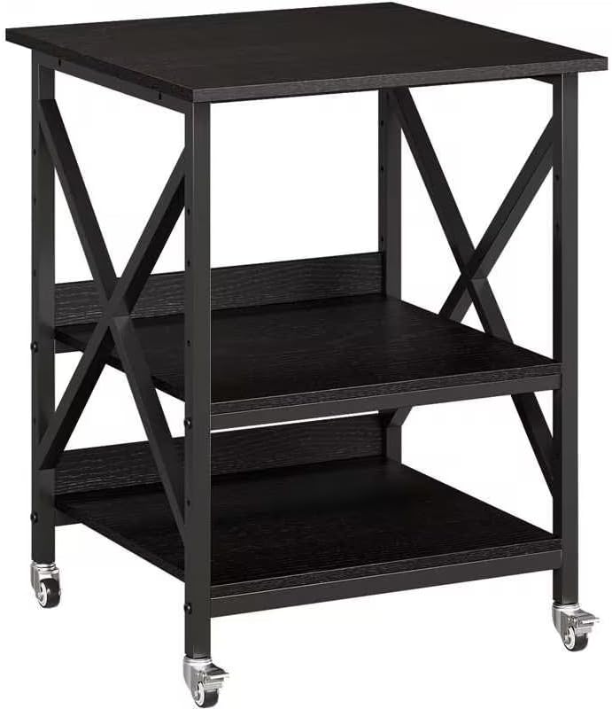 VENNQD 23.6 x 23.6 x 30.3 Inches Printer Stand, Large Printer Table with Adjustable Middle Shelf, Rolling Printer Cart with Wheels, 3 Tier Printer Table for Home Office Living Room Scanner Fax, Black by VENNQD