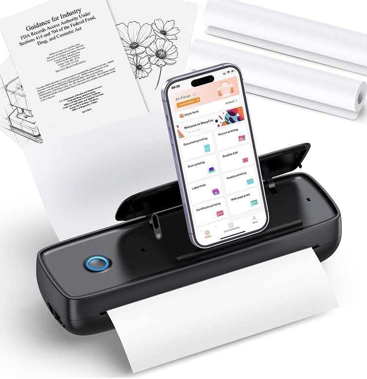 Portable Thermal Printer, Wireless & Bluetooth Mini Inkless Printer for Travel, Office, Home, Supports 8.5x11inch, Compatible with iPhone, Android, Laptop| Light Black by Alinayee-AlwaysByYourSide
