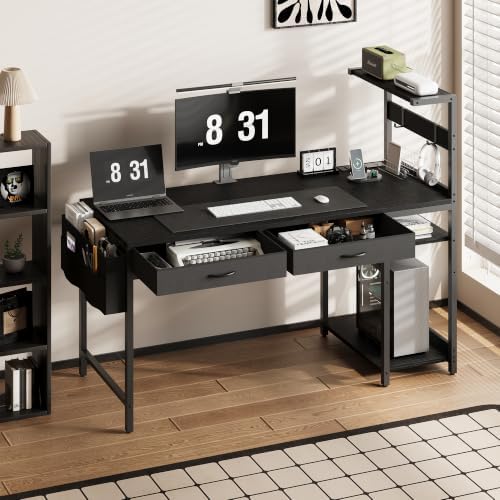 48 Inch Small Gaming Desk with Drawers & Led Lights & Storage Bag, Black - Image 4