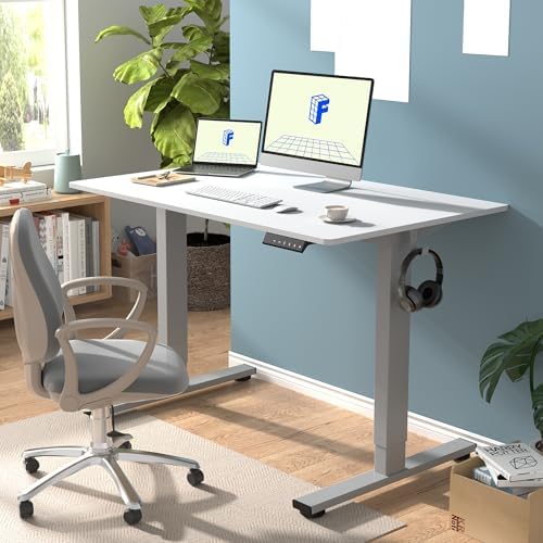 FLEXISPOT EN1 One-Piece Standing Desk, Electric Adjustable with 4 Memory Presets, 176 LBS Capacity, Stable & Quiet, Seamless Desktop for Home Office & Dual Monitors, 48"x30" White(Silver Frame) - Image 2
