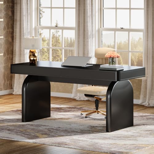 Tribesigns Black Desk with Drawers, 63-Inch Modern Elegant Glossy Executive Office Desk, Simple Work Study Writing Table for Home Office, Black - Image 3