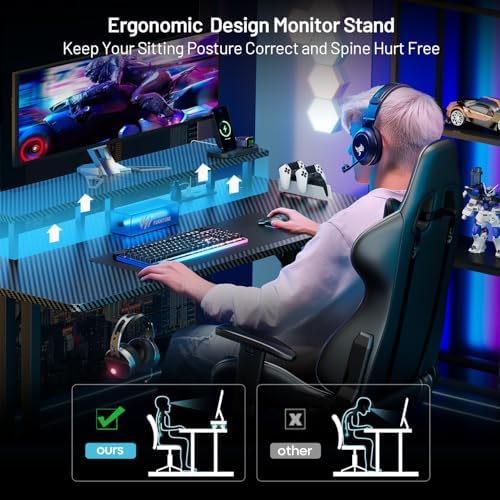 HLDIRECT 63 Inch Gaming Desk with LED Lights & Cable Management, Black - Image 5