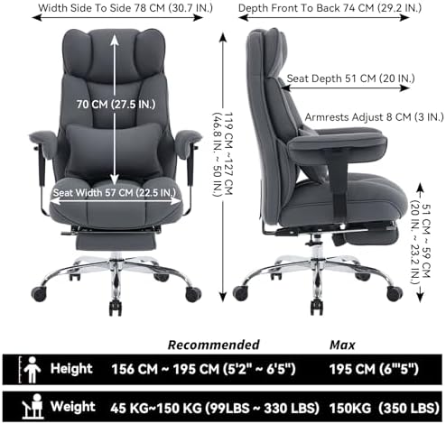 Efomao Executive Office Chair, Bluegrey Fabric Big and Tall Desk Chair - Image 2