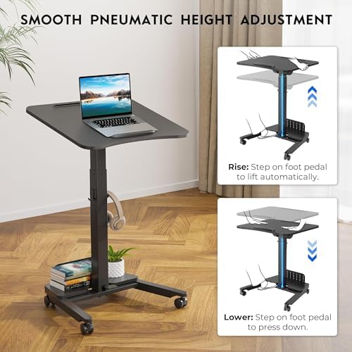 BONTEC Mobile Standing Desk, Adjustable Height, 23.6 x 20.5 Inch, Black - Image 4