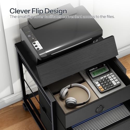 HOOBRO File Cabinet, 2-Drawer Vertical Mobile Office Cabinet, Rolling Printer Stand, for A4/Letter Size Files, Nonwovens Drawer, for Home Office, Black BB21WJ01 - Image 7