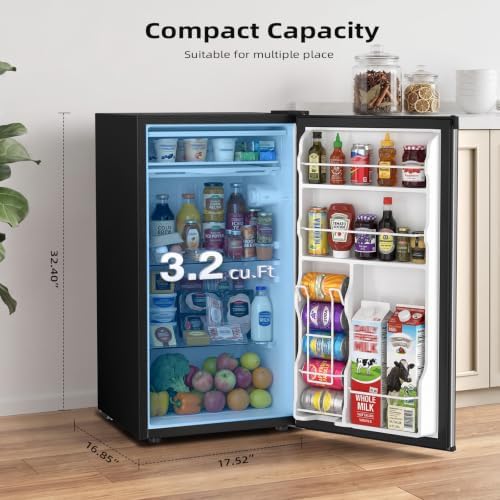 Antarctic Star 3.2 Cu.Ft. Compact Refrigerator,Single Door Mini Fridge with Adjustable Thermostat,Low noise for Apartment,Dorm,Office,STEEL - Image 4