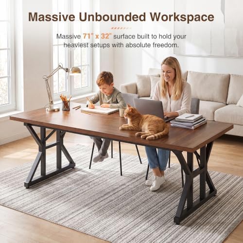 YOUDENOVA 71 Inch Executive Desk, Large Computer Office Desk Workstation with Thick Desktop & Heavy Duty Metal Legs, Modern Industrial Wood Writing Study Table for Home Office (Deep Brown/Black) - Image 4