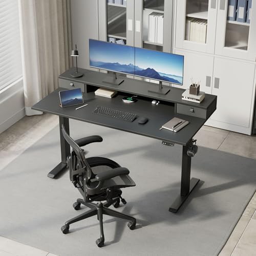 Klicelor 55 x24 Inch Electric Standing Desk with Drawers, Adjustable Height Small Sit Stand Desk for Home Office, Compact Computer Workstation with Storage– Black - Image 2