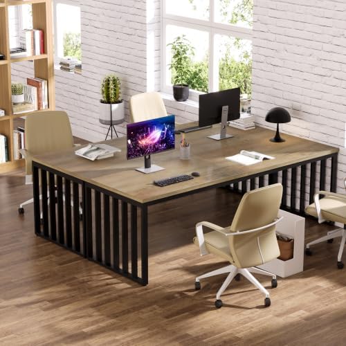 Tribesigns 78.74" Extra Long Computer Desk 2 Person Desk, Double Long Desk with Heavy Duty Metal Frame, Double Workstation Study Table for Home Office, Brown (Without Chair) (Gray & Black) - Image 7